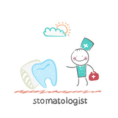 stomatologist goes to the aching tooth, which lies on a bed