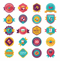 Kitchenware badge flat banner design background set, eps10