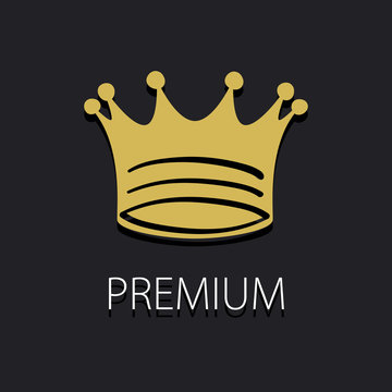 Premium quality golden label with crown, vector illustration