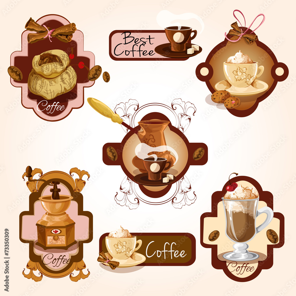 Wall mural Coffee labels set