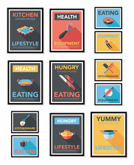 Kitchenware poster flat banner design flat background set, eps10