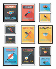 Kitchenware poster flat banner design flat background set, eps10