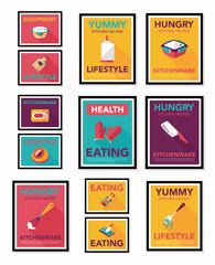 Kitchenware poster flat banner design flat background set, eps10