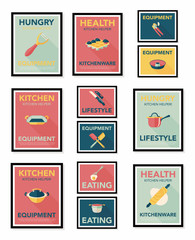 Kitchenware poster flat banner design flat background set, eps10