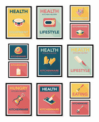 Kitchenware poster flat banner design flat background set, eps10