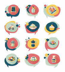 Coffee bubble speech flat banner design flat background set, eps