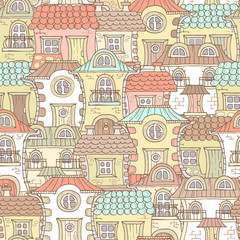 Vector pattern with cartoon, colorful houses