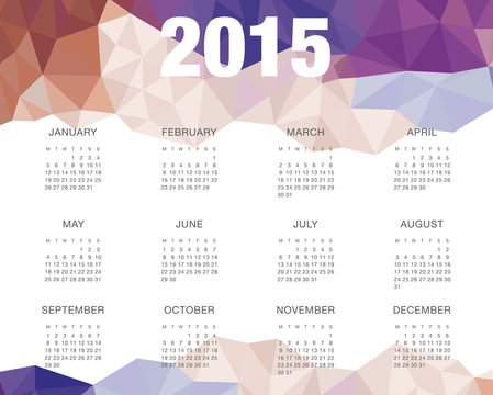 2015 calendar vector. Trianglular geometric header.