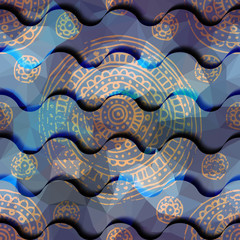 Abstract waves pattern with grunge ornament
