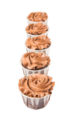 Moist chocolate cupcake over white background