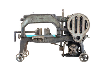 Obraz premium old dirty hacksaw machine industry tool. Isolated.