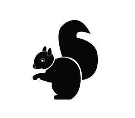 sitting squirrel black and white ,side view vector image isolate