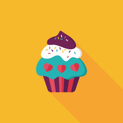 Valentine's Day cupcake flat icon with long shadow,eps10