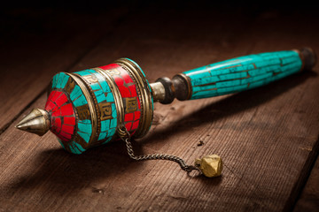 Tibetan buddhist Mani wheel or hand prayer wheel