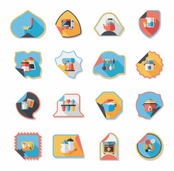 Kitchenware sticker flat banner background set, eps10