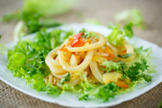 warm salad with fried calamari