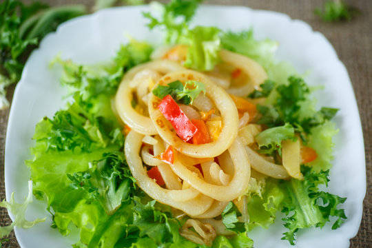 warm salad with fried calamari