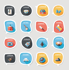 Kitchenware bubble speech flat banner design background set, eps