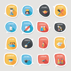 Kitchenware bubble speech flat banner design background set, eps