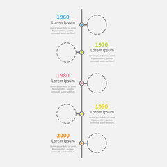 Timeline vertical Infographic dash line circles text  Flat 