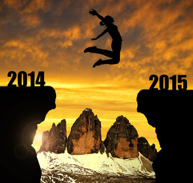 Girl jumps to the New Year 2015