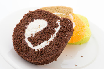 Jam roll cake isolated on white background