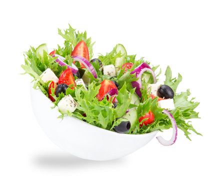 Fresh tasty salad over white