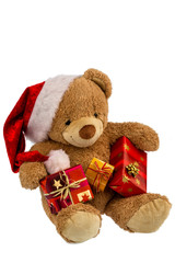 Teddybär mit Weihnachtsgeschenken