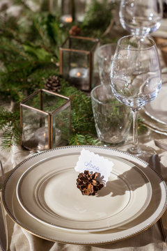 Christmas table setting in rustic style