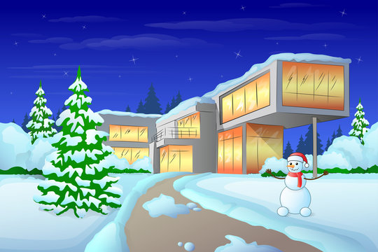 christmas holiday modern house winter snow, snowman