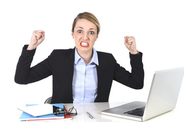 attractive businesswoman frustrated expression at office working