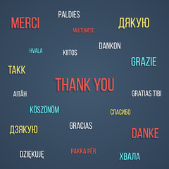 colored lettering thank you in different languages with shadow