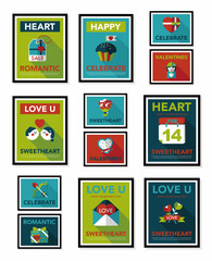 Valentine’s Day poster flat banner design flat background set,