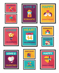 Valentine’s Day poster flat banner design flat background set,
