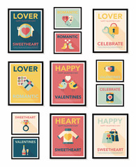 Valentine’s Day poster flat banner design flat background set,