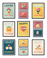 Valentine’s Day poster flat banner design flat background set,