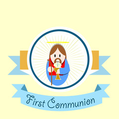 First Communion illustration over color background