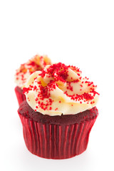 Red velvet cupcakes isolated on white