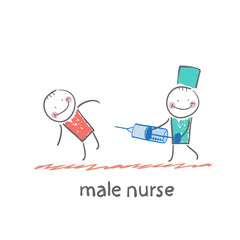 male nurse make an injection syringe ill patient