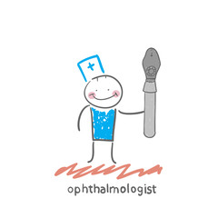 ophthalmologist with a device for eye tests