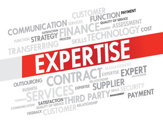Word cloud of Expertise related items, presentation background