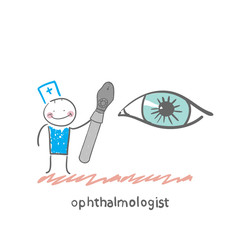 ophthalmologist with a tool to test the eye