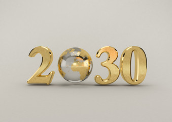 2030 in gold - obrazy, fototapety, plakaty