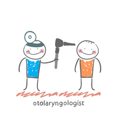 otolaryngologist examines the patient's ear