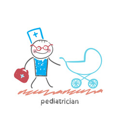 pediatrician came to a sick child in a stroller