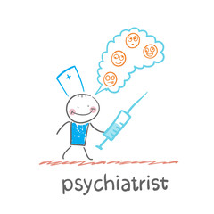 psychiatrist with a syringe thinks of demented patients