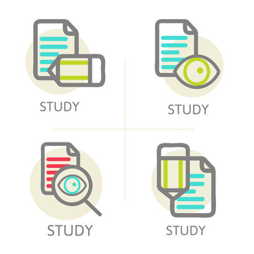 Set of line design concept icons education,  learning