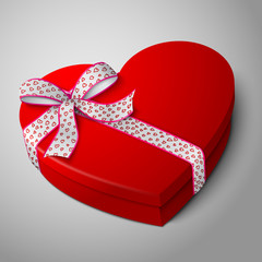 Vector realistic blank bright red heart shape box with pink and