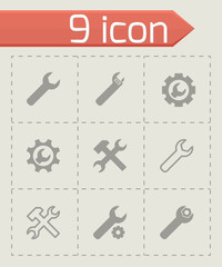 Vector black settings wrench icon set