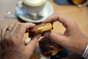 Human Hand Taking Slice Of Small Pizza